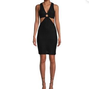 Madden NYC Black Crochet O Ring Cutout Bodycon Midi Dress Women Size L